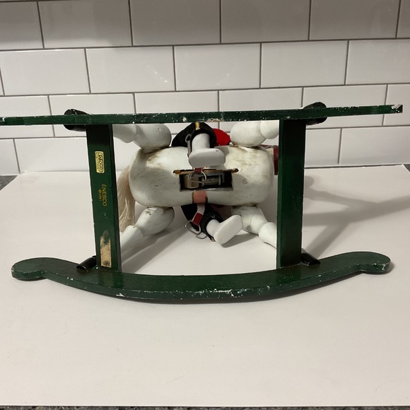 VTG Enesco 1981 Vintage Porcelain Boy Soldier Doll Musical Wooden Rocking Horse - Picture 9 of 13